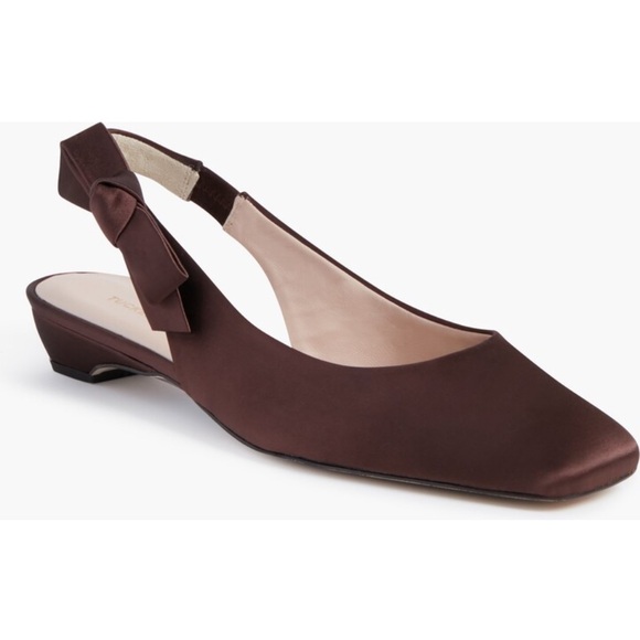 Brown Satin Olivia Slingback Flats - Picture 1 of 9